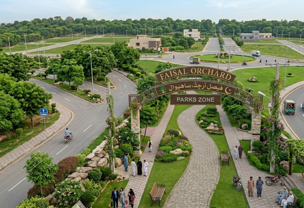 Wide carpeted roads of Faisal Orchard